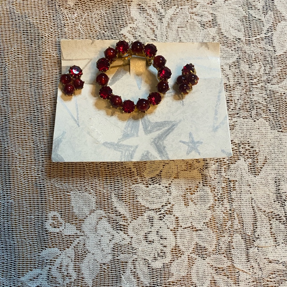 Elegant Garnet Brooch and Earring Set
